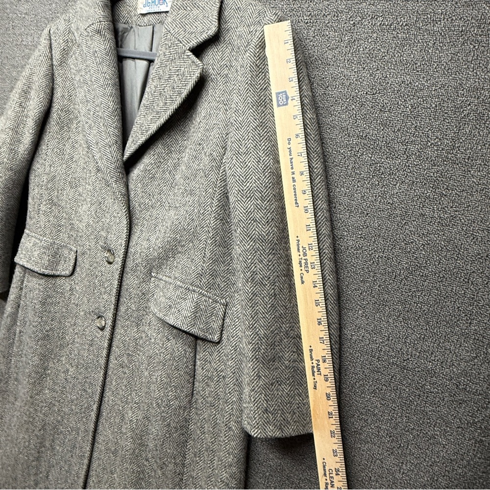 VTG J.G. Hook Women's 10/12P Gray Herringbone Wool Long Coat - Picture 10 of 11